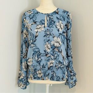 White House Black Market Blue Floral Blouse